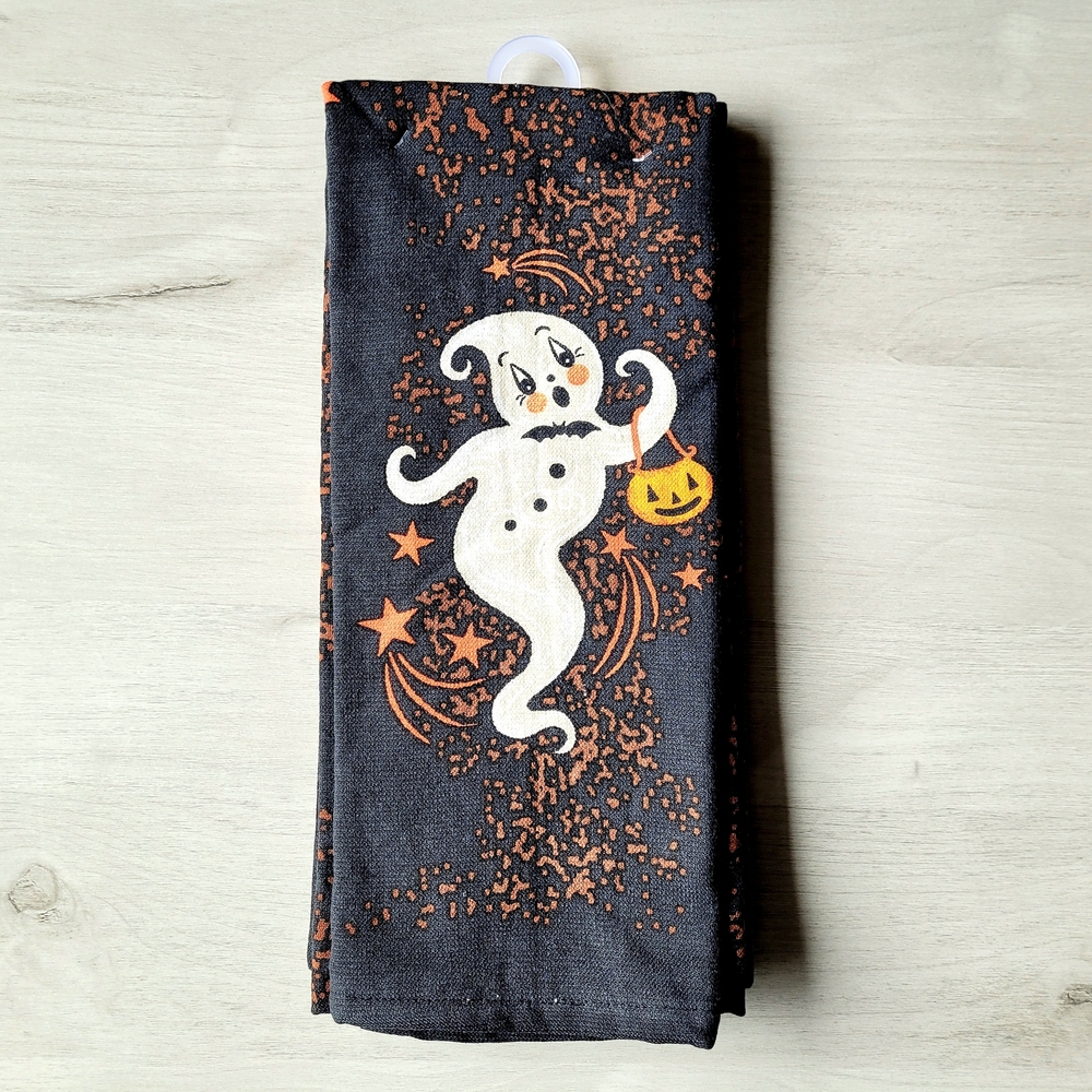 Johanna Parker Halloween Ghost Kitchen Towel - Black and Orange
